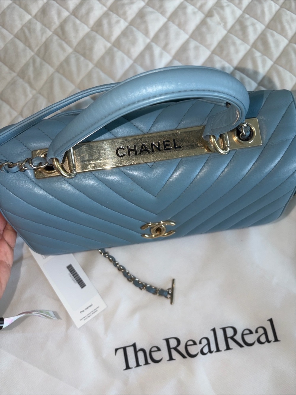 Chanel Blue Chevron Quilted Flap Bag